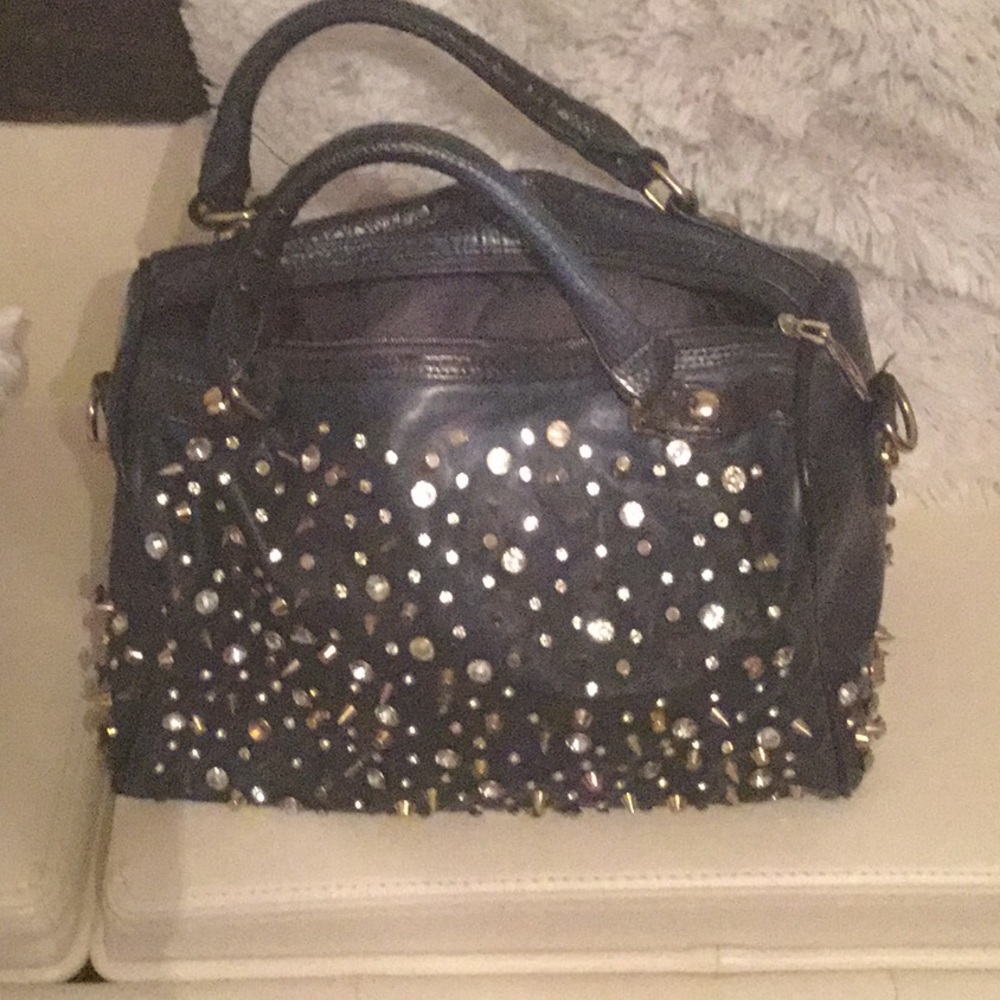 Spike and faux diamond designer bag